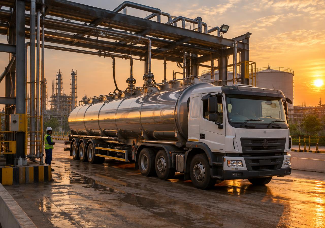 Ethanol tanker at a loading gantry ready for bulk dispatch